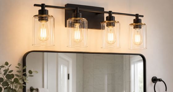Modern bathroom vanity light fixture above a mirror