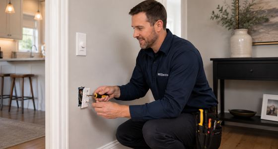 Technician replacing a wall dimmer switch